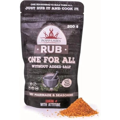 Abbildung von Poppamies One for All BBQ Rub Allzweck Gewürzmischung 100% natürliches und universelles Gewürz Perfekt für Rind, Schwein, Huhn, Fisch Gemüsegerichte Große Packung (200g)
