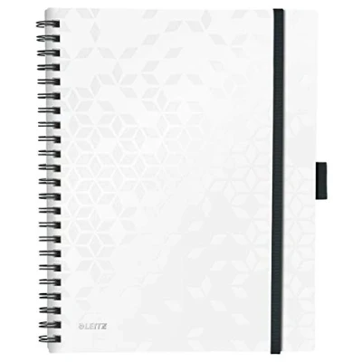 Abbildung von Leitz Be Mobile Notizbuch in A4 Format mit 80 Blatt, Liniert, Elfenbeinfarbiges Papier (80 g/m2), Spiralbindung, Perlweiß, WOW, 46440001