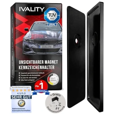 Abbildung von IVALITY® Magnet Kennzeichenhalter Rahmenlos für 1 Kennzeichen Magnetische Nummernschildhalterung Auto Kennzeichenhalterung Nummernschildhalter Österreich Wechselkennzeichen