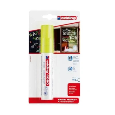 Abbildung von edding 4090 Kreidemarker neon gelb 1 Kreidestift Keilspitze 4 15 mm breiter für Tafel abwischbar zum Beschriften von Fenster, Glas, Spiegel Tafelstift mit deckenden Farben