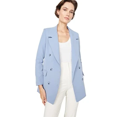 Abbildung von Trendyol Damen Regular Zweireihig Plain Webstoff Blazer Coat, Blau, 34 EU
