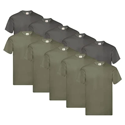 Abbildung von Fruit of the Loom Original T Shirt, Farbe:5X Graphit + 5X Olive 1 HL Kauf Notizblock, Größe:M