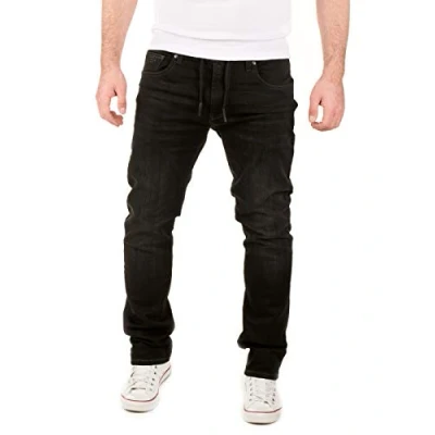 Abbildung von WOTEGA Noah Denim Jogginghose Sweat Herren Hosen Mit Gummizug Männer Jeans Slim Fit Joggers, Schwarz (Phantom Black 3R4205), W31/L34