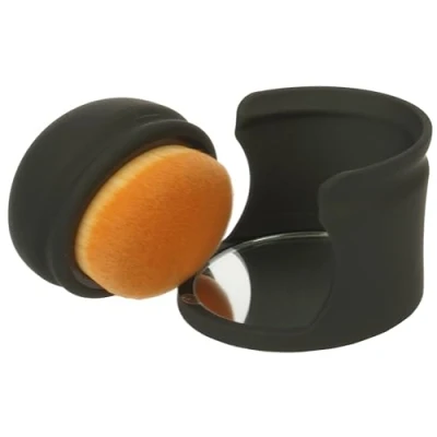 Abbildung von Fantasia Make Up Pinsel Vegan, Professioneller Foundation In Runder Box Mit Spiegel Für Unterwegs, Brush Flüssiges Makeup, Feines Synthetik Haar Von Fantasiay, schwarz