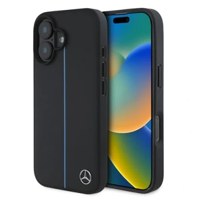 Abbildung von CG Mobile Mercedes Benz HC Handyhülle, entworfen für iPhone 16, langlebig, stoßfest, kompatibel mit Magsafe, Blue Line Lederhülle, Schwarz