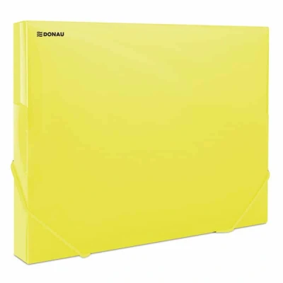 Abbildung von DONAU 8545002PL 11 Sammelbox Dokumentenbox Heft Box mit Eckspanner Gummis, aus Kunststoff/PP 700μm Gelb Transparent für DIN A4 Rückenbreite 30mm Zusammenklappbare Seitenflügel Büro und Schule