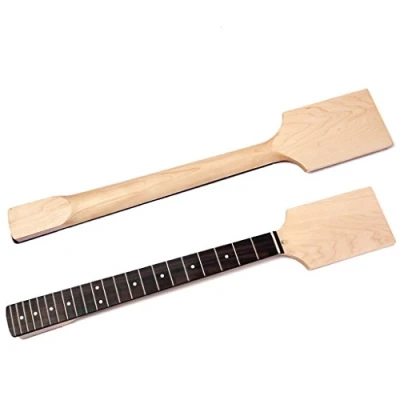 Abbildung von Alnicov Unlackierter Gitarrenhals aus Ahornholz, Kopfplatte mit 22 Bünden für E Gitarre, Ersatzteil, weiße Punkte