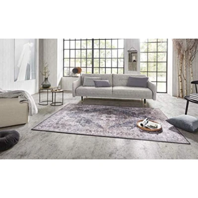 Abbildung von Nouristan Sylla Asmar Wohnzimmerteppich Orient Touch Detailiertes Muster Florales Kurflor Flachgewebe Teppich für Esszimmer, Wohnzimmer, Schlafzimmer Grau, 160x230cm, Polyester, Kittgrau, 160x230 cm