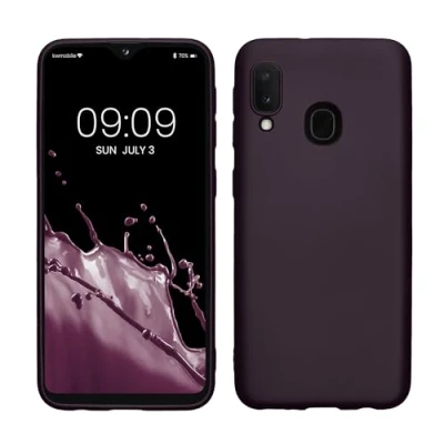 Abbildung von kwmobile Case kompatibel mit Samsung Galaxy A20e Hülle Schutzhülle aus Silikon metallisch schimmernd Handyhülle Metallic Brombeere