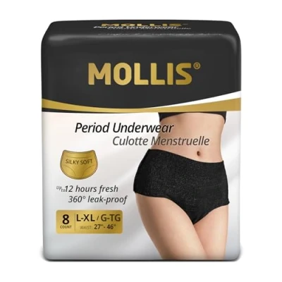 Abbildung von MOLLIS Einweg Periodenunterwäsche für Damen Postnatale Schwangerschafts Slips Auslaufsicher bei starkem Ausfluss Schwarz L/XL 8 Stück