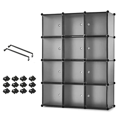 Abbildung von Mondeer Kleiderschrank, Steckregal Kunststoff, Garderobe Schrank Steckregalsystem, mit 2 Kleiderstange, DIY Modular für Platzsparende, Grau 110 x 37 145 cm (B/T/H)