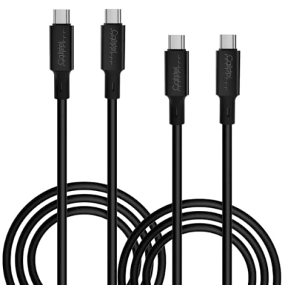 Abbildung von Callstel USB Datenkabel Typ C: 2er Set ultraflexible Silikon Lade /Datenkabel C/ C, 2m, schwarz (USB C Ladekabel, Kabel, Apple iPhone)