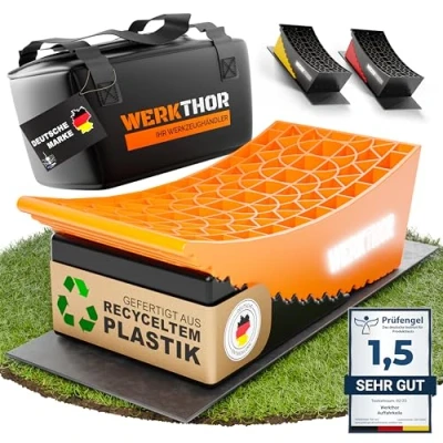 Abbildung von WERKTHOR Auffahrkeile Orange [2er Set] bewährte für Wohnmobil, Wohnwagen &amp; Anhänger leichtes Stufenfreies Nivellieren [
