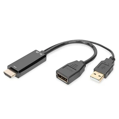 Abbildung von DIGITUS HDMI m auf DP F mit externer Stromversorgung 4K@30Hz. 0,2 Schwarz