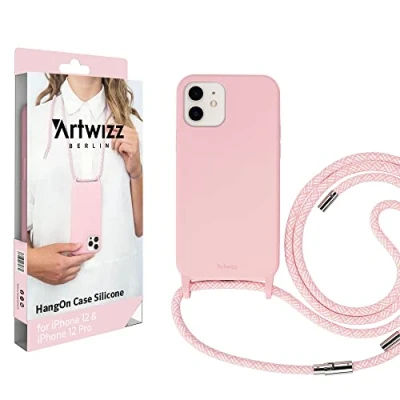 Abbildung von Artwizz HangOn Case geeignet für iPhone 12/12 PRO Elastische Schutzhülle aus Silikon als Handykette zum Umhängen mit Band Light Salsa