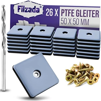 Abbildung von Filzada® 26x Teflongleiter zum Schrauben 50 x mm (eckig) Möbelgleiter/Teppichgleiter PTFE (Teflon) inkl.