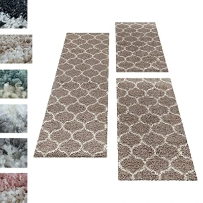 Abbildung von Hochflor Bettumrandung Skandinavisches Design Carpettex, Höhe 30 mm, (Bett Set, 3 tlg., Bettvorlage), Schlafzimmer Teppich Läufer Set teilig