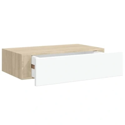 Abbildung von vidaXL Wand Schubladenregal Wandschublade Schweberegal Hängeregal Wandschrank Wandboard Wandregal mit Schublade Eichenoptik Weiß 40x23,5x10cm MDF
