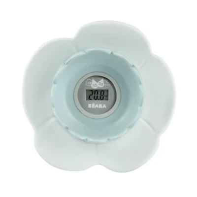 Abbildung von BÉABA, Badethermometer &quot;Lotus&quot;, Digital, Vielseitig, Temperaturmessung des Zimmers und Badewassers, verspielte Form Blume, Green Blue