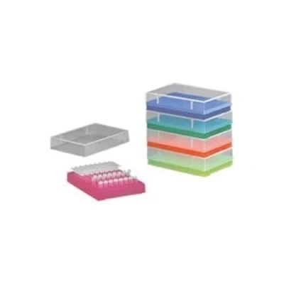 Abbildung von neoLab Polypropylen Aufbewahrungsrack mit Deckel für PCR/Tubes, 96 Plätze, Neon/Pink