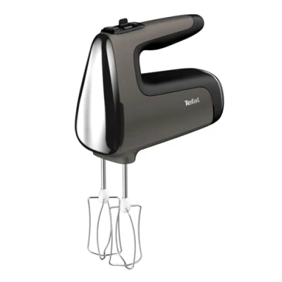 Abbildung von Tefal Power Mix Silence Handmixer, 600 Watt, variabler Geschwindigkeitsregler, Turbo und Auswurf Funktion, extrem leiser Motor, Handrührgerät inkl. 2 Rührbesen Knethaken, grau, HT650E