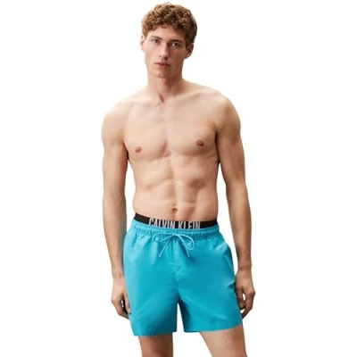 Abbildung von Calvin Klein Herren Badehose Medium Double mit Tunnelzug, Blau (Bash Blue), XXL