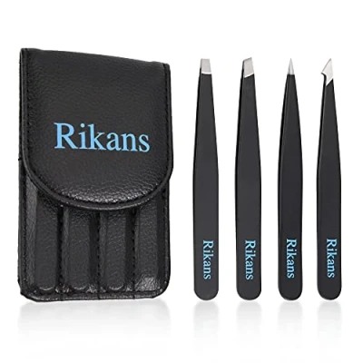 Abbildung von Rikans Pinzetten Set 4 teilig Präzisionspinzetten aus Edelstahl Profi zum Augenbrauenzupfen, Gesichtshaarentfernung, Splitter