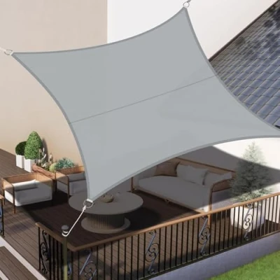Abbildung von LOVE STORY Sonnensegel 3x3m Wasserdicht Rechteckig Hellgrau Sonnenschutz Windschutz Segel PES Polyester,95% UV Schutz für Außenbereich, Terrasse, Balkon, Garten