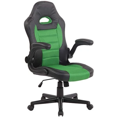 Abbildung von CLP Gamingstuhl John Mit Kunstlederbezug I Drehstuhl Klappbaren Armlehnen Höhenverstellbarer Computerstuhl max. Belastbarkeit: 136 kg, Farbe:grün