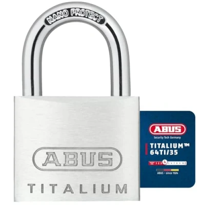 Abbildung von ABUS Vorhängeschloss Titalium 64TI/35 gl. 6356 gleichschließend Kellerschloss mit Schlosskörper aus Spezial Aluminium gehärteter Stahlbügel Sicherheitslevel 4