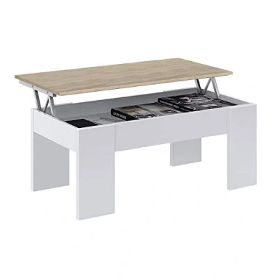 Abbildung von Habitdesign Raising Couchtisch, Wohn oder Esstisch, LC Modell, Ausführung in Artik White und kanadischer Eiche, Maße: 100 cm (Breite) x 50 (Tiefe) 45 56 (Höhe)
