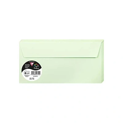 Abbildung von Clairefontaine 5475C Packung mit 20 Umschläge Pollen, Format DL, 110 x 220 mm, 120 g, ideal für Einladungen und Korrespondenz, Grün, 1 Pack
