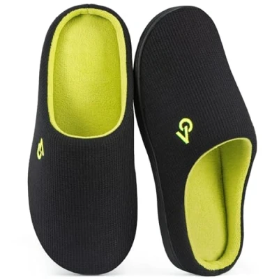 Abbildung von VeraCosy Herren Zweifarbige Hausschuhe Memory Schaum Pantoffeln, Schwarz/Lime, 40/41 EU