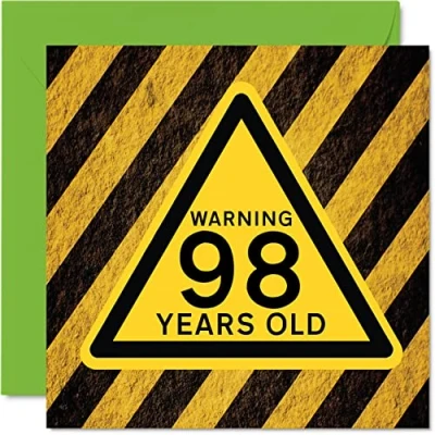 Abbildung von Stuff4 Lustige Geburtstagskarte zum 98. Geburtstag für Männer und Frauen Warnung Happy Birthday Karte Großvater, Opa, Kindermädchen, Oma, Papa, Mama, 145 mm x