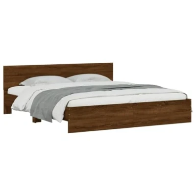 Abbildung von vidaXL Bettgestell, Bettrahmen mit Lattenrost, Bett Gästebett Kopfteil, Doppelbett Schlafzimmerbett Schlafzimmermöbel, Braun Eiche Optik 160x200cm
