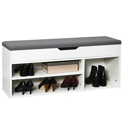 Abbildung von Meerveil Schuhbank aus E1 Holzspanplatte, Aufklappbare Schuhschrank mit Sitzkissen, Flur Schuhregal 104 x 45 30 cm (Weiß), H1071SB02WT, 104D 30W 45H