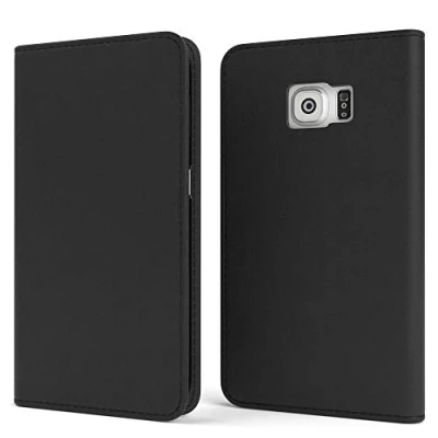 Abbildung von EAZY CASE Tasche kompatibel mit Samsung Galaxy S6 Edge Vintage Schutzhülle Standfunktion Klapphülle Bookstyle, Handytasche Handyhülle Magnetverschluss und Kartenfach, Kunstleder, Schwarz