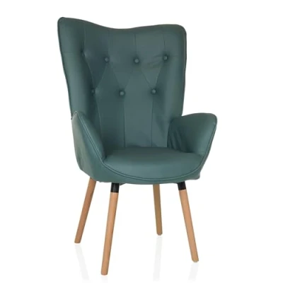 Abbildung von hjh LIVING Ohrensessel in Velour Optik HAVENIO I Sessel für Wohnzimmer Schlafzimmer, Polsterstuhl mit Holzbeinen, Stoff Mint