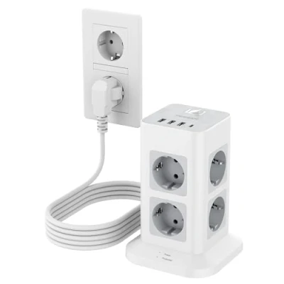 Abbildung von TESSAN 8 Fach Mehrfachsteckdose mit USB C und 3 A, Verlängerungskabel 5M Verteilersteckdose, Steckdosenleiste Überspannungsschutz, Mehrfachstecker Schalter für Zuhause, Steckdosenturm 3600W