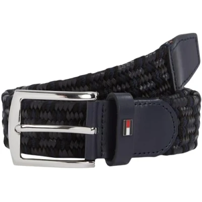 Abbildung von Tommy Hilfiger Herren Gürtel Denton Elastic Leather 3,5 cm Geflochten, Mehrfarbig (Space Blue/Black), 85
