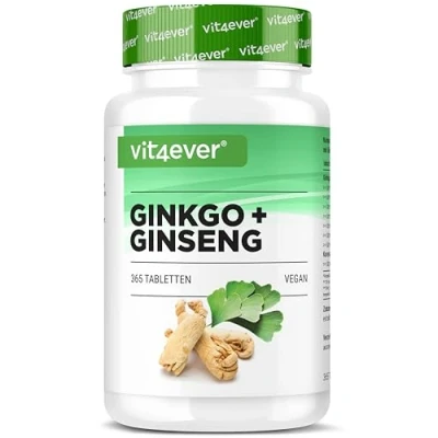 Abbildung von Ginkgo + Ginseng 365 Tabletten Spezial Extrakt Hochdosiert Laborgeprüft Biloba Koreanischer Premium Qualität Vegan