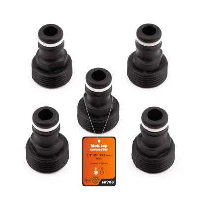 Abbildung von Mivos 5 x Hahnverbinder Anschluss für Wasserhähne mit 3/4 Zoll BSP (24,1 mm) Innengewinde Hahnanschluss Schnellkupplung Gartenschlauch Hergestellt aus 90% Recyceltem Kunststoff
