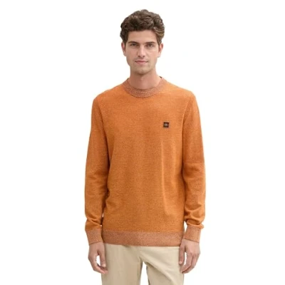 Abbildung von TOM TAILOR Herren Strickpullover mit Logo Badge, 37026 Pumpkin Orange Multicolor, L