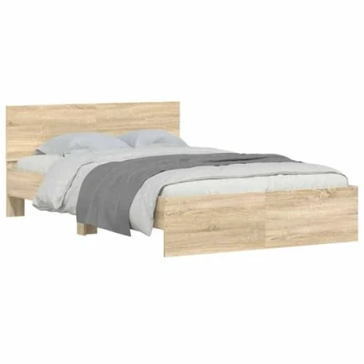 Abbildung von vidaXL Bettgestell, Bettrahmen mit Lattenrost, Bett Gästebett Kopfteil, Doppelbett Schlafzimmerbett Schlafzimmermöbel, Sonoma Eiche 120x200cm
