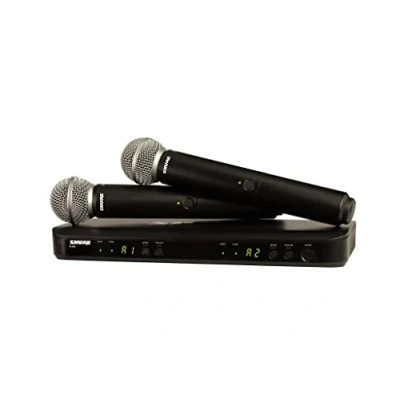 Abbildung von Shure BLX288/SM58 UHF Wireless Mikrofonsystem Perfekt für Kirche, Karaoke, Gesang 14 Stunden Akkulaufzeit, 100m Reichweite Enthält (2) SM58 Handheld Vocal Mics, Dual Channel Receiver T11 Band