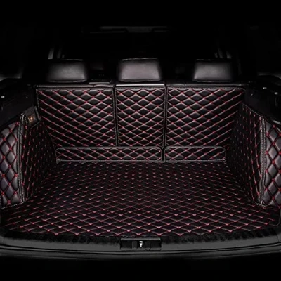 Abbildung von Auto Leder Kofferraummatte für VW Arteon Shooting Brake Station Wagon (Estate) 2020 2021 2022, Antirutschmatte Kofferraum Schutzmatte Kofferraumschutz, Zubehör,C/Black red