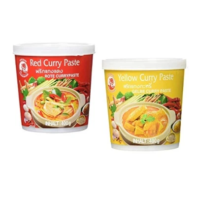Abbildung von Cock Brand Probierset Currypasten 2er Pack (2 x 400g) 2 Sorten, je 1 Dose Rote, Gelb Currypaste