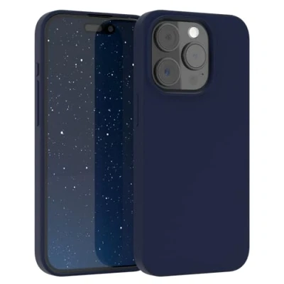 Abbildung von EAZY CASE Premium Silikon Handyhülle kompatibel mit iPhone 15 Pro Slimcover Kameraschutz und Innenfutter, Silikonhülle, Schutzhülle, Bumper, Handy Case, Hülle, Softcase, Nacht Blau