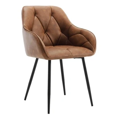 Abbildung von WOLTU Esszimmerstuhl, Küchenstuhl, Stuhl Esszimmer Wohnzimmer, ergonomischer Sessel, Armlehnstuhl, Polsterstuhl, Sitzfläche aus Vintage Kunstleder, Metallbeine, Braun, EZS03br 1