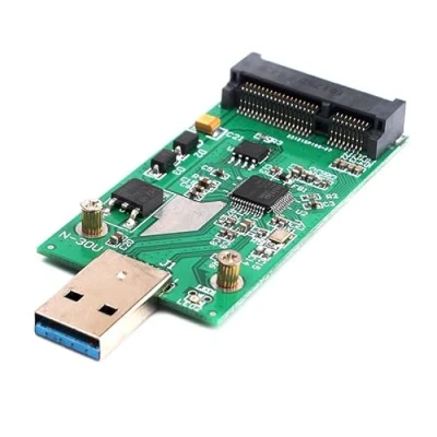 Abbildung von KALEA INFORMATIQUE mSATA auf USB3 Adapter zum Lesen und Beschreiben Einer SSD über einen USB 3.0 Anschluss.